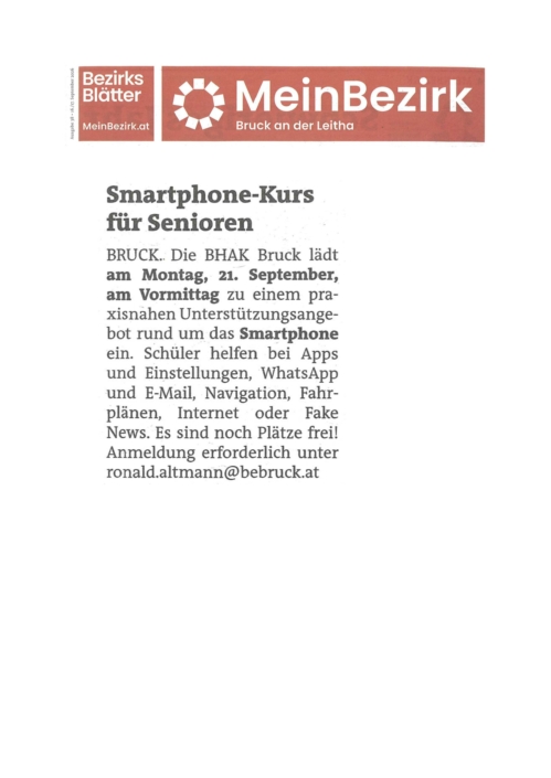 2026_09 Bezirksblätter Artikel Senioren Workshop